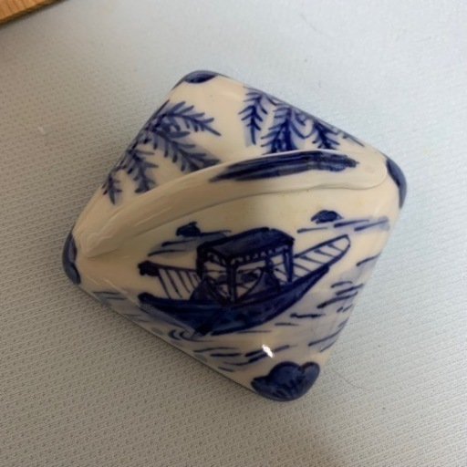 茶道具　香合　染付隅田川香合　高野昭阿弥作