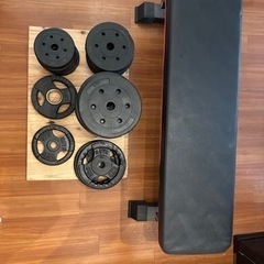 (お譲りします)可変式ダンベルセット&ベンチ+バーベルプレート