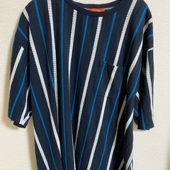 Tシャツ 半袖 紺色 縦柄 大きいサイズ