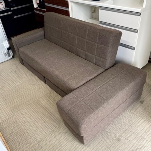 【美品‼️】ニトリ 195cm幅リクライニングソファベッド カウチ 引き出し収納付き 布張りブラウン♪