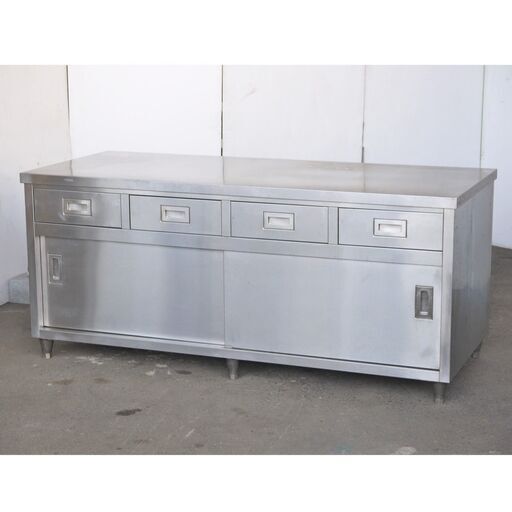 【八直終了6/10】≪yt677ジ≫ ステンレス保管庫 キャビネット作業台 1800x750x800 引出4個 収納付 SINKO/シンコー? ED-18075? 現状品 50505-07