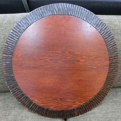 レトロ家具 折りたたみ ちゃぶ台 巾60cm 高さ28.5cm 円卓 座卓 テーブル 和風 彫 札幌 西野店の画像