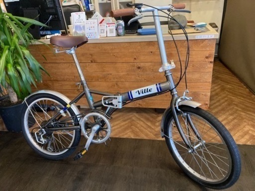 値下げ！【前後タイヤ・チューブ新品！】6段変速　20インチ折りたたみ自転車　ガンメタ