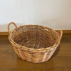 【購入者決定】アンティーク　ラタン　収納　ラウンドバスケット取手...