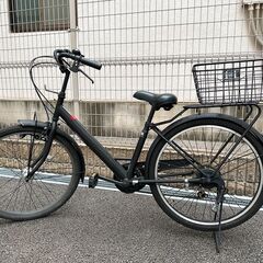 自転車　ママチャリ　太タイヤ　マットブラック　26インチ　6段変...