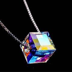 ▼J→→→M18-17★虹色レインボー水晶キューブ プラチナ仕上...