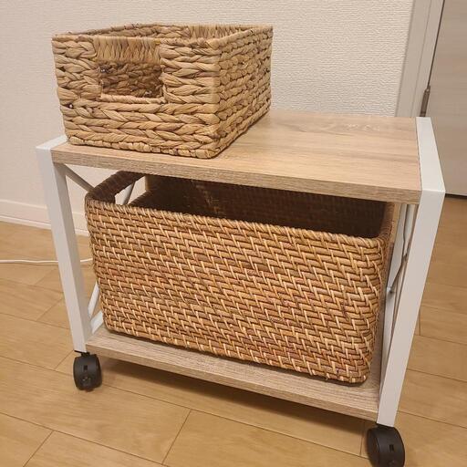 キャスター付き収納台　30 x 44 プリンター台　おしゃれ　ラタン　かご