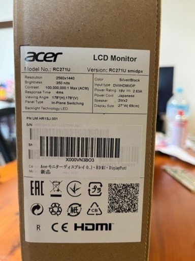 Acer モニター ディスプレイ OmegaLine RC271Usmidpx (27インチ IPS 非光沢 QHD DVI-D(Du