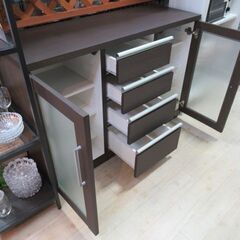 状態良好【愛知店舗・在庫色々御座います】サイドボード　キャビネット キッチンカウンター　食器棚　W120×H83㎝　ブラウン
