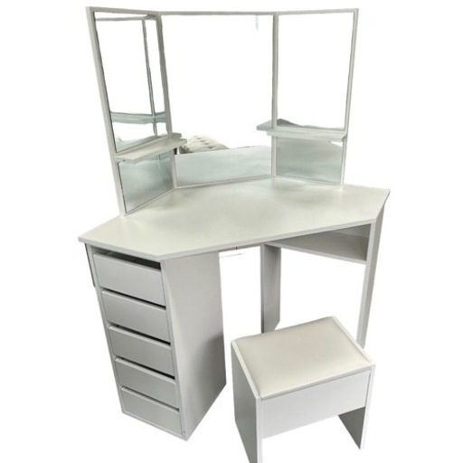 美品 レトロモダン 収納付き 三面鏡 木製ドレッサーテーブル