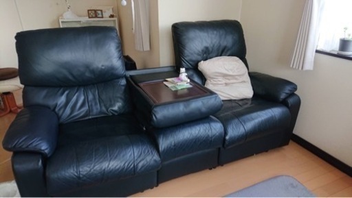 2-3人掛けオットマン付き本革ソファ