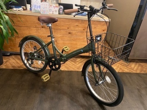 【値下げ】モスグリーン折りたたみ自転車　6段変速