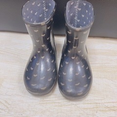 長靴　14cm 黒×ハート柄