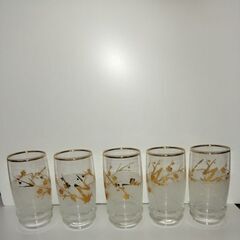 グラス　ガラスコップ　金色　梅柄