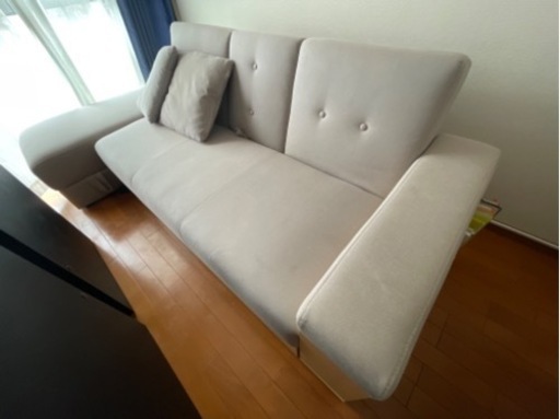 モダンデコ　幅207cm 収納付き多機能ソファ、型番：ss001(ベージュ×ナチュラル)