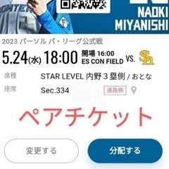 ファイターズ　5/24 ペア　通路側！①※決定