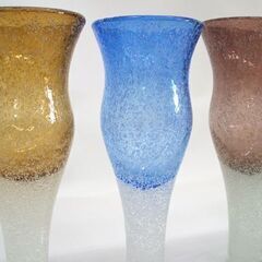 未使用品 アペックスハート 深山窯 手造り ビードロ 高台グラスセット 5色/5客入 木箱付　酒器 キレイ ☆ PayPay(ペイペイ)決済可能 ☆ 札幌市 豊平区 平岸の画像