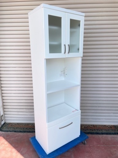 【値下げしました】NITORI ニトリ/美品/レンジボード(コパンT60RB WH)/食器棚/キッチン収納/キッチン収納/スリム/スライドレール式/ホワイト(白色)/外形寸法幅×60cm奥行×40cm高さ×181cm/単身/学生/新生活/引越し/自社便配送/直接引取り/福岡市/糸島市【JUN-PayPay】