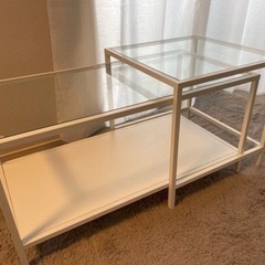 IKEAネストテーブル2点セット白　ヴィットショー　ガラスダイニ...