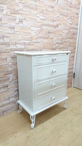 リルデココ パール 姫系 フレンチカントリー調 ロココ 4段チェスト サイドチェスト 脚付き■横幅60cm×奥行35cm×高さ79㎝■近隣配送無料 買取帝国 朝霞店