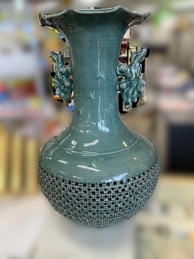 J2476 値下げしました！ 高麗青磁 青火作 東月花瓶アンティーク