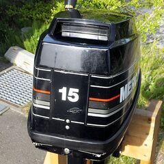 札幌市/清田区 MERCURY/マーキュリー 船外機 15馬力 エンジン始動OK 木製スタンド付 マリンパワーインターナショナル 現状品の画像