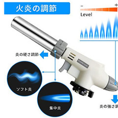 トーチバーナー ガスバーナー 逆さ使用可能 パワートーチ 料理用 ガストーチ 900℃～1300℃ 火力調節 耐熱 炎と温度調整可能 炙り調理 BBQ/料理/お菓子作り 炭火起こし 溶接 キャンプ アウトドア用品 (燃料別売り)の画像