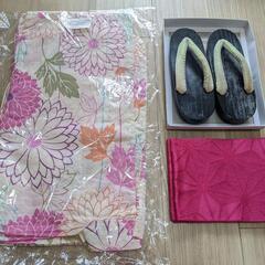 【値下げ】浴衣 3点セット（浴衣+帯+下駄）の画像