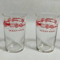 中古 ニッカウィスキー1客＆オーシャンウィスキー グラス3客（赤...