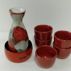 中古 白鶴 美しい朱色 お猪口 おちょこ 5個＆色味質感似てる徳...