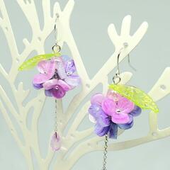 (ハンドメイド)ゆらゆら雫の紫陽花ピアス②の画像