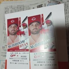 6/16カープ対西武（マツダスタジアム）　外野レフト指定席2枚　...