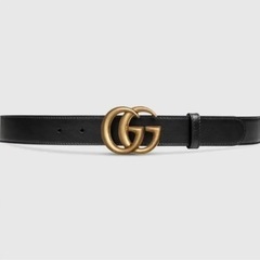 【GUCCI】ダブルG バックル レザー ベルト ブラック メン...