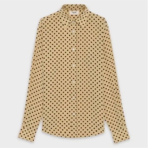 【CELINE】ドットプリント シルク レーヨン クラシックシャツ バニラ 40