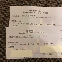 全日本プロレス5/29 後楽園ホールA席2枚