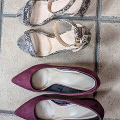 今週〆【無料】ボルドーパンプス、ヘビ柄サンダル