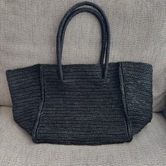 メゾンエヌアッシュパリ カゴバッグ 定価30800円 ブラック ラフィア