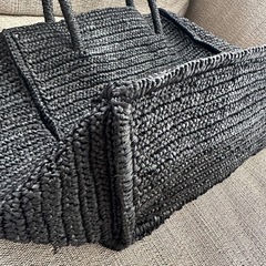 メゾンエヌアッシュパリ カゴバッグ 定価30800円 ブラック ラフィア