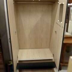 クローゼット 幅89.5×奥行52.5×高さ178cm ワードローブ 収納家具 ダークブラウン 衣類収納 ミラー付き 洋服タンス 苫小牧西店の画像