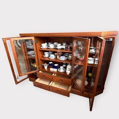 サイドボード 食器棚 キャビネット 本棚 木製 ガラス扉 引き出し付き