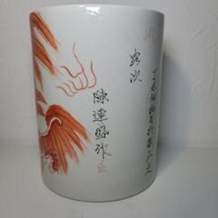 中国古玩　中国古美術　同治年製 陳連盛作　赤絵唐獅子漢詩紋器 陶器の画像