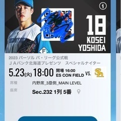 エスコンフィールド　ファイターズチケット　2枚