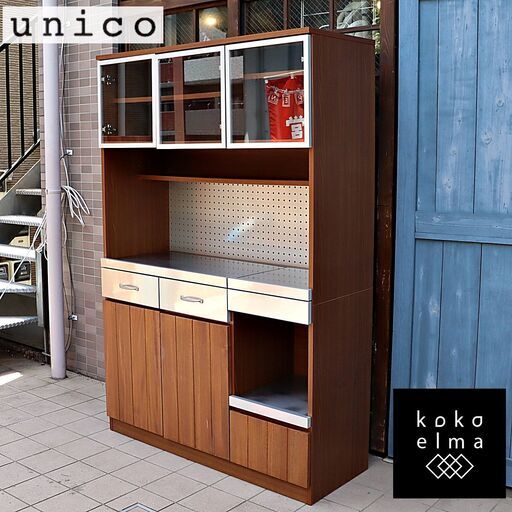人気のunico(ウニコ)のSTRADA(ストラーダ)シリーズより3面キッチンボードです♪ヴィンテージスタイルのモダンなデザインはカッコいいブルックリンスタイルなどにおススメの食器棚です！！DE328