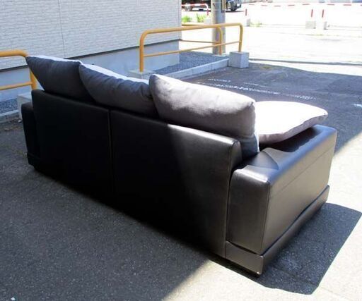 大型 3人掛けソファ カウチソファ 幅200cm L字ソファ グレー/ブラック ニトリ KINGUDOM3KD レザー調 分割可能 大