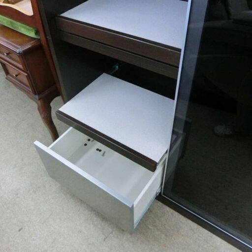 レンジボード ブラウン 食器棚 スライド扉 ガラス扉 茶系 幅120.5cm 120.5×44.5×198cm 札幌 西野店