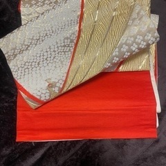 袋帯 表：鳳凰 金糸 白、裏地：朱色の画像