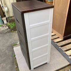 【お取引先決定】5段チェスト　引き出し衣類収納　ダークブラウン　編み目調の画像