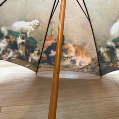雨傘長傘中古☆猫絵画アート傘☆ブラウン系の画像