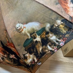 雨傘長傘中古☆猫絵画アート傘☆ブラウン系の画像