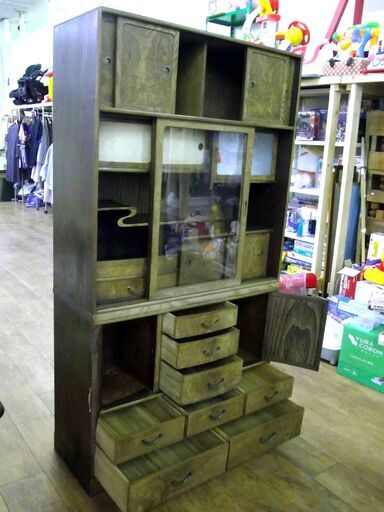 水屋箪笥 茶箪笥 幅91×奥35×高166cm アンティーク 昭和レトロ 古民家 家具 収納 札幌市 厚別区